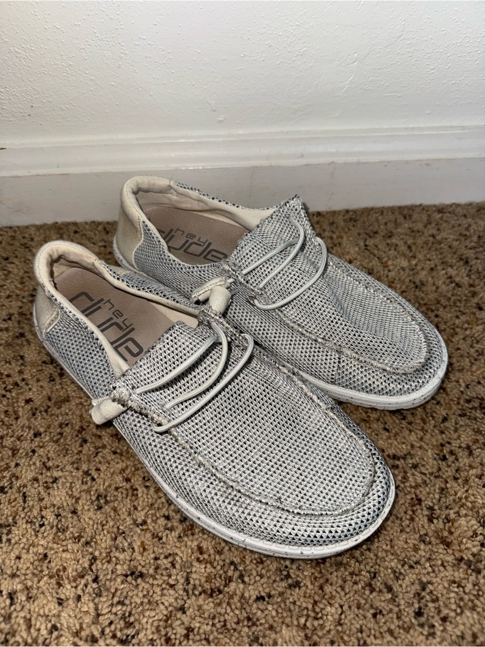 Hey Dude Wally Mesh Slip-Ons in Light Gray and Cream